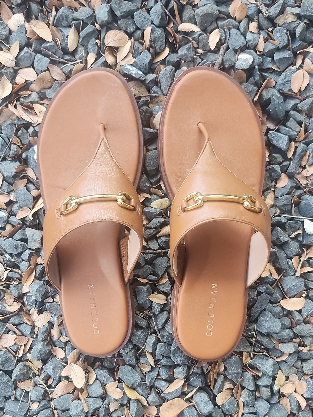 Cole Haan Brown Leather Slide Sandals with Gold Bit